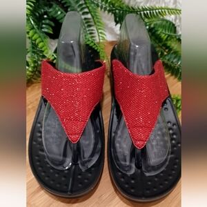 Aerothatic Womens Red Metallic Flip Flop Platform Thong Sandals Sz 8.5